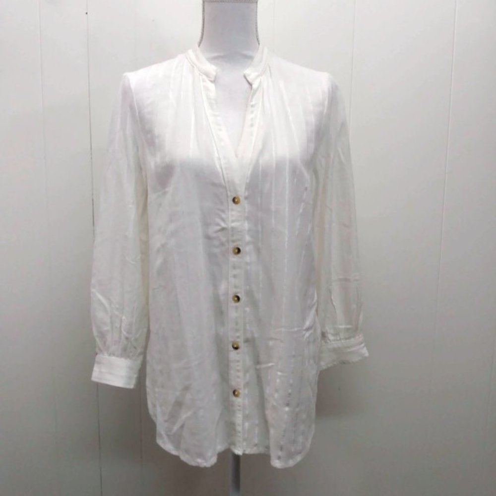 Anthropologie Womens 12 White Linen Blend Button